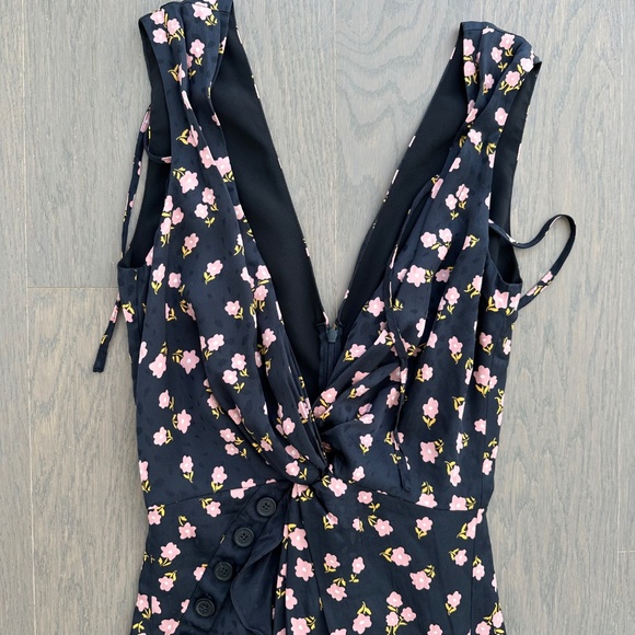 Self-Portrait Black Floral Sleeveless V-Neck Dress Button Ruffle Twist - US 2 - Picture 6 of 12